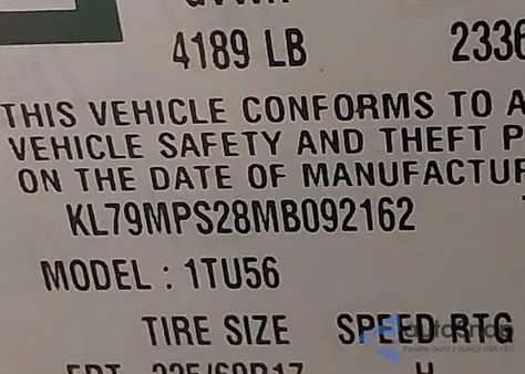 2021 Chevrolet Trailblazer Fwd Lt z USA, uszkodzony, nr VIN KL79MPS28MB092162